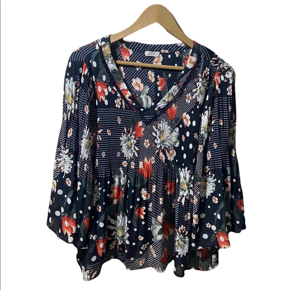 Spense Floral Blouse Small Top polka dot Shirt Striped Pattern Mixing kimono